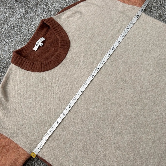 Madewell Cream and Tan Crew Neck Sweater Colorblock Knit merino wool medium - Picture 13 of 14